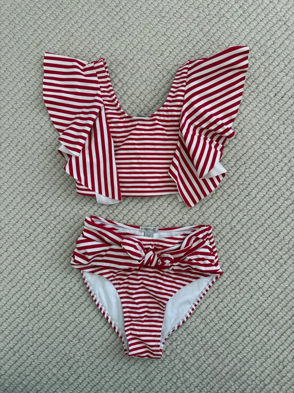 Habitual Kids' Malibu Stripe Two-Piece Swimsuit in Red size 12